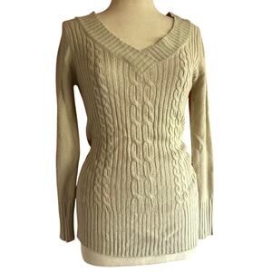 Womens Sweater Size Medium Tan Long Fitted Preppy Western Classic Minimalist